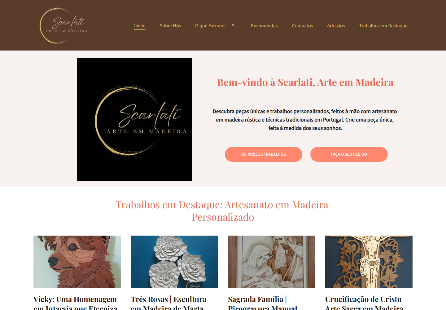 Screenshot desktop do website Scarlati, Arte em Madeira.